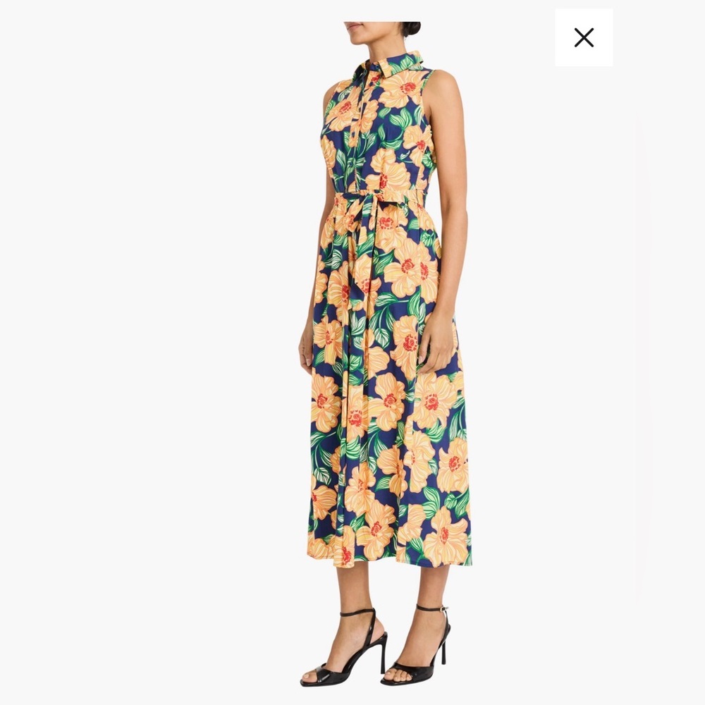 Maggy London Navy Floral Tie-Waist Sleeveless maxi dress with Yellow Flowers 10 - Picture 4 of 9